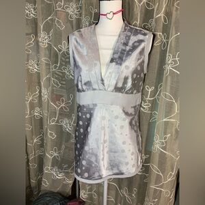 Attention Gray Polka Dot Plunge Tank Top Blouse